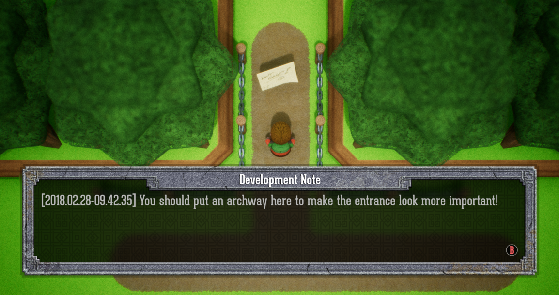 The Dialog System showing the note